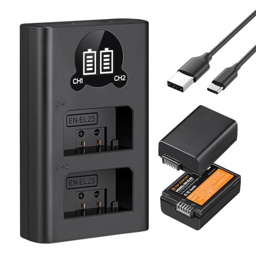 K&F CONCEPT EN-EL25 1350 mAh 2 Pack bateria de substituição para câmara e carregador de ranhura dupla para monitor LCD compatível com Nikon Z30 Z50 ZFC
