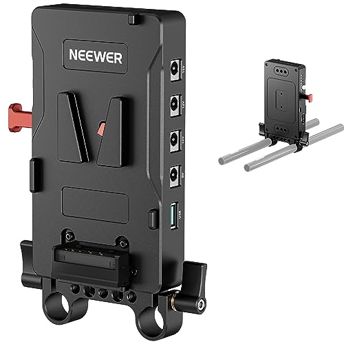 NEEWER Placa de bateria V Mount com 15 mm Rod Clamp, fonte de alimentação PD 60 W tipo C e D Tap/porta DC15 V, compatível com Fxlion Sony V Lock bateria, compatível com SmallRig Video Rig, VB-A1