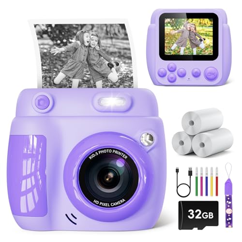 Câmara com fotos infantis instantâneas, LETSHAHA 1080P 20MP 10X 2,4 polegadas câmara de fotos instantâneas com 32 GB cartão e três rolos de papel para impressora, presentes para crianças entre 5 e 11