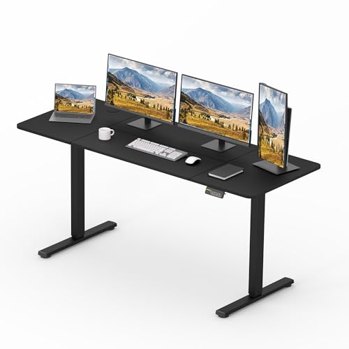 SANODESK Mesa elétrica elevável, 160 x 60 cm, com 2 ganchos, fechadura para crianças, Standing Desk, mesa elevável, mesa de secretária elevável, função de memória, para trabalho / casa (preto)