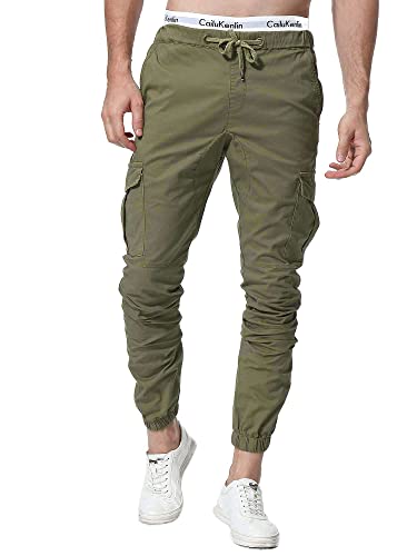 ZOEREA Calças de homem, casuais, desporto, elásticas, jogadores, compridas, com bolsos de algodão, Slim Fit Cargo Trouser de homens