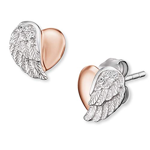 Engelsrufer Brincos femininos em forma de coração bicolor de prata de lei, com 6 zircões brancas, sem níquel, 9 mm, ERE-LILHEARTWING-BI, 0,9 cm, prata de lei, zircônia cúbica, Prata esterlina,