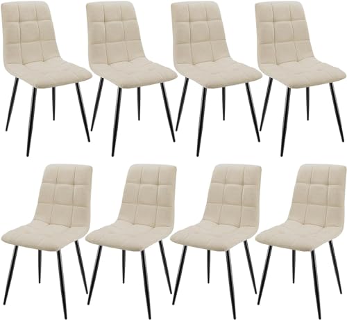 JIJIAN Pacote de 8 cadeiras de sala de jantar, cadeiras estofada com tecido de linho e pernas de metal preto, design quadriculado, cadeiras de sala de jantar para sala de jantar sala de estar quarto