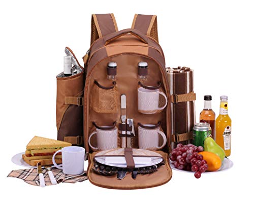 APOLLO WALKER Mochila de piquenique, conjunto de piquenique 4 pessoas (louça e cobertor), frigorífico praia mochila, malas mochilas térmicas para acampar, praia e caminhadas (caneca de café - quatro
