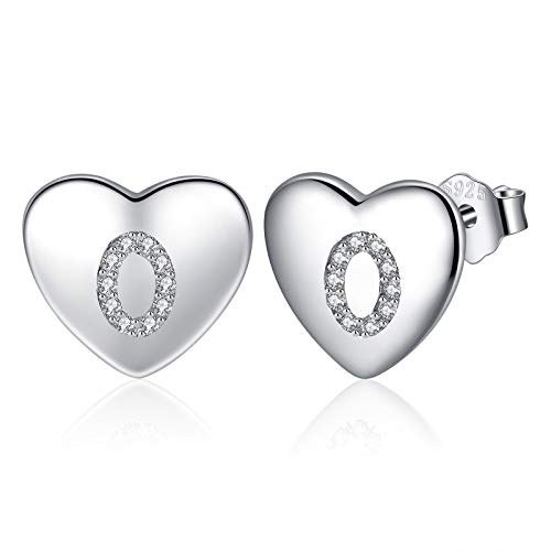 Jrêveinfini Brincos de coração para mulher e menina em prata de lei 925, letras iniciais de A a Z, com caixa de presente