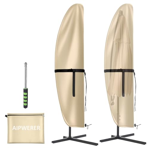 Aiwperer Capa guarda-sol jardim impermeável, capa para guarda-sol pendente Oxford 420D, anti-UV, resistente ao rasgo, capa para guarda-sol praia exterior com fecho de correr (bege, 210 x 45/75/32 cm)