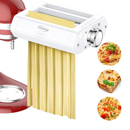 TPGSING Acessório para fazer massa para KitchenAid batedoras, conjunto de rolos e cortadores de massa 3 em 1 para KitchenAid, cortador de fettuccine ajustável em espessura com escova de limpeza