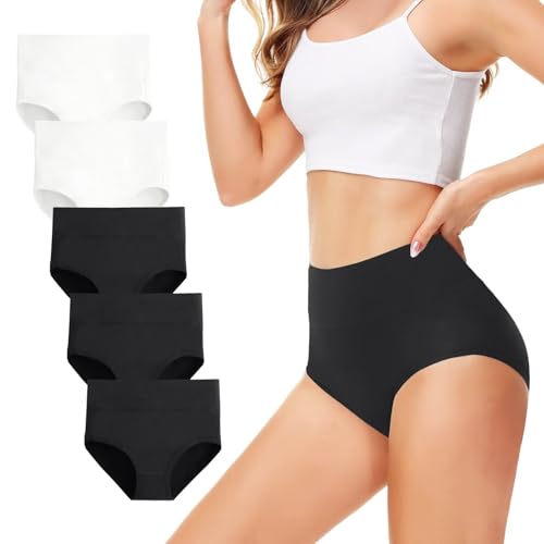 TUUHAW Cuecas de cintura subida em algodão para mulher, pack de 5 cuecas, confortáveis