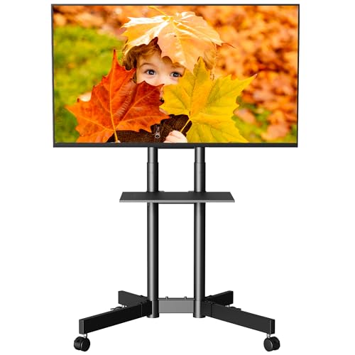 BONTEC Suporte para TV com rodas de 32 a 85 polegadas, altura ajustável com bandeja multimédia, suporta até 55 kg, compatível com VESA 600 x 400 mm, móvel para TV com piso com gestão de cabos