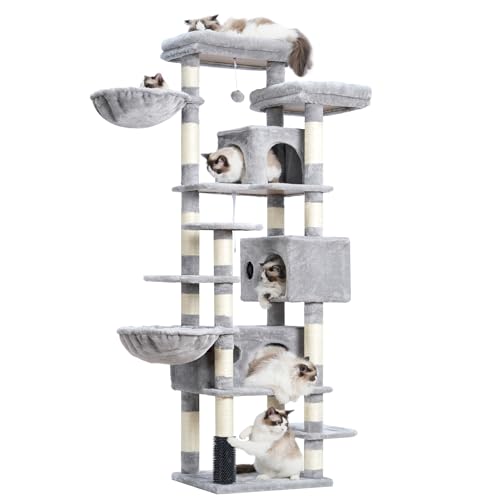 Hey-brother Árvore de arranhões, torre de gato de 53 polegadas para gatos de interior, casa para gatos com plataforma acolchoada, bolas de brinquedo, condo grande, condo aconchegante, redes e árvores
