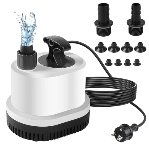 EXLECO Mini bomba de água submergível bomba de água suja Max.1500 L/H 25 W 220-240 V bomba de lago ultra silenciosa bomba aquário pequeno bomaba fonte com 1,6 m cabo 3 bicos para jardim e tanques