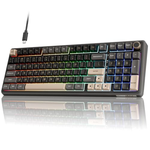 RK ROYAL KLUDGE R98 Pro Teclado mecânico com cabo, 96% US Layout teclado com número, RGB, botão de volume, Gasket Structure, teclas PBT MDA, Switch Linear pré-lubrificado Hot-Swappable