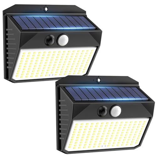 SIGRILL Luz solar exterior, 150 LED luzes solares com sensor de movimento, holofotes solares exteriores com 3 modos, IP65 candeeiros exteriores impermeáveis para jardim, garagem, rua, pátio, caminhos