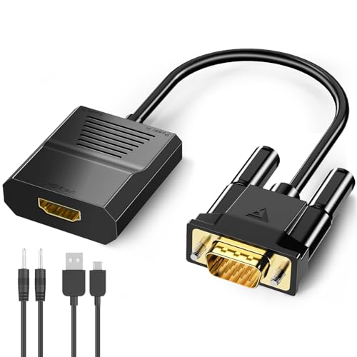 FOINNEX Adaptador VGA para HDMI, 1080P VGA to HDMI conversor com áudio, conversor VGA para HDMI de PC antigo para TV/Monitor, VGA macho para HDMI adaptador para computador portátil PC TV Projetor