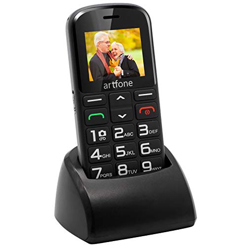 artfone Telemóvel para maiores de teclas grandes 2G gsm com botão SOS câmara carregador de base desbloqueio lateral lanterna telemóvel para idosos CS182 (preto)