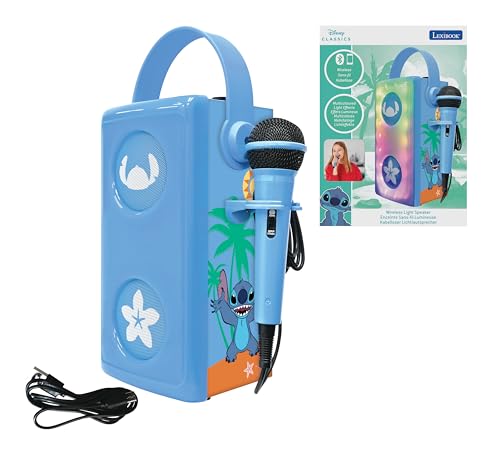 Lexibook, Disney Stitch, Altifalante Bluetooth® sem fios com luz e microfone, efeitos de luz multicoloridos, porta para cartão SD/TF, bateria recarregável, azul, BTP185DZ