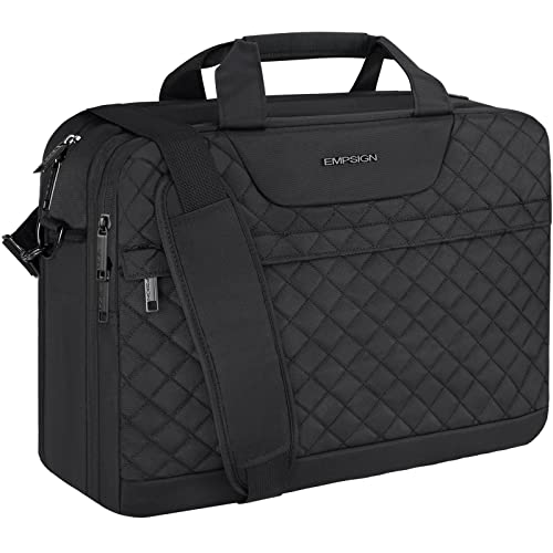 EMPSIGN Bolsa para portátil de 17 polegadas, mala de grande para mulheres e homens, viagens de escritório de negócios, impermeável, bolsa para computador portátil com bolsos RFID, preto