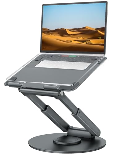 tounee Suporte portátil de altura ajustável de até 21 polegadas, suporte ergonómico para computador portátil com base giratória de 360 graus para portátil compatível com todos os computadores