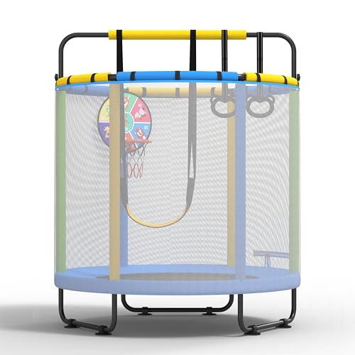 CZCPARY Trampolim para crianças dos 3 aos 8 anos, interior e exterior, com rede de segurança, balanço, 1,45 x 1,7 m, peso 50 kg