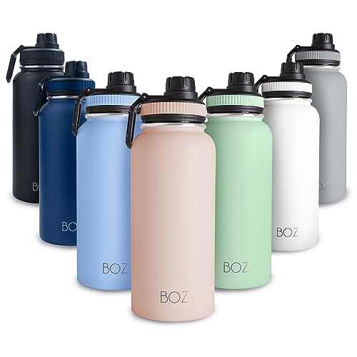 BOZ Garrafa de água de aço inoxidável de 1 l, garrafa térmica de 1 litro com isolamento de parede dupla, garrafa térmica água fria e quente de boca larga sem BPA, garrafa isotérmica anti-derrame