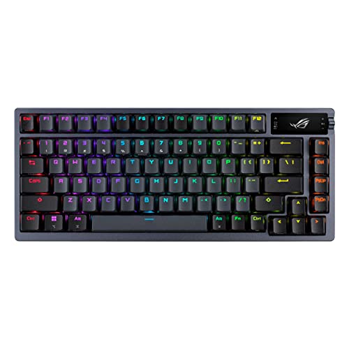 ASUS ROG Azoth - Teclado mecânico Gaming 75%, cobertura metálica, Switch ROG NX Red lubrificados, ABS, kit de lubrificação, IR, BT e USB-C, ecrã OLED, três alturas e compatível com Mac - QWERTY