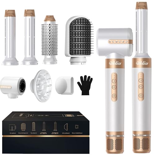 Secador de cabelo profissional 7 em 1, UKLISS Moldador de cabelo com modelador de cabelo automático, secador de cabelo iónico, difusor, pente alisador de cabelo, escova de ar quente para modelador