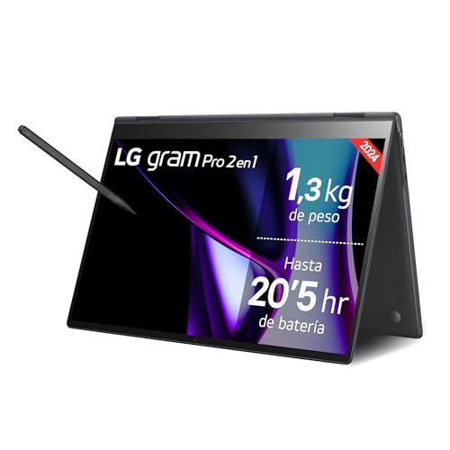 LG Gram Pro 2 em 1, 16T90SP-K.AA75B Computador portátil ultraleve de 40,6 cm (16 polegadas) 2880 x 1800, painel OLED antirreflexo, Intel® Core™ Ultra 7, 16 GB RAM, 512 GB SSD, 139999999990 34DDB/B