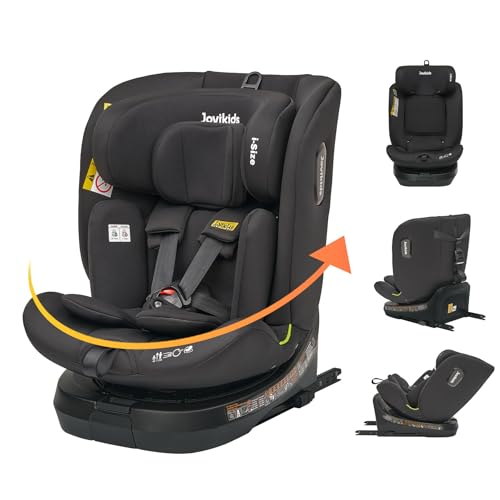 Jovikids i-Size Cadeira de carro grupo 0 1 2 3 isolfix, 360 universal, reclinação ajustável, cadeira para carro de 0 a 12 anos, 40-150 cm, cadeira Top Tether (preto)