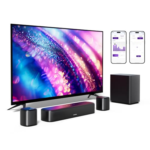 ULTIMEA Barra de som de 5,1 ch, barra de som TV com subwoofer e 2 altifalantes surround, Soundbar Bluetooth com controlo por aplicação, Opt/AUX, potência máxima de 250 W, Aura A30