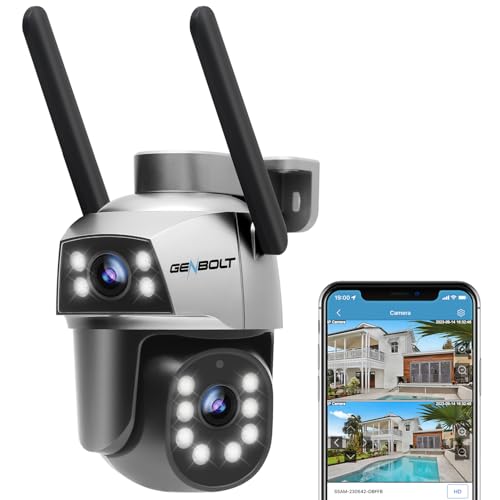 GENBOLT Câmara de vigilância exterior 2,4 & 5 GHz Wi-Fi com PoE, lente dupla CCTV câmara vigilância domicílio Wi-Fi doméstica, PTZ câmara IP com a noite de cor, seguimento automático