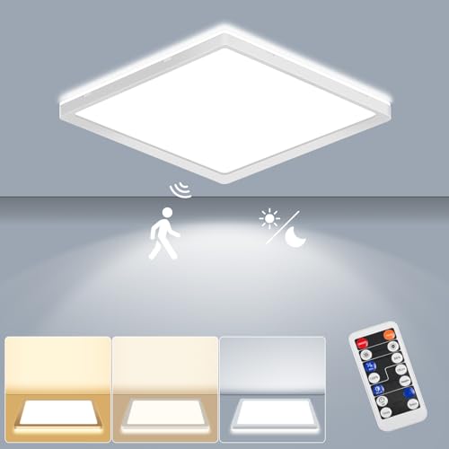 Candeeiro LED de teto com detetor de movimento, 18 W, 1800 lm, radar, sensor de movimento, branco quente/branco neutro, branco frio, IP54, candeeiro com sensor para casa de banho, garagem, escadas,