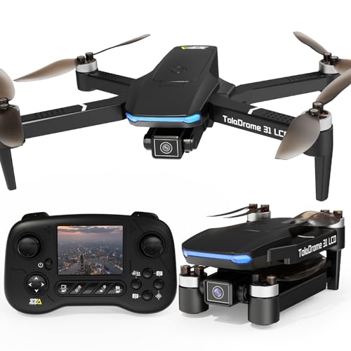 Toladrone Dron com câmara para adultos, TD31LCD drone com ecrã LCD controlo remoto transmissão digital de imagens, motor sem escovas, drones dobráveis para iniciantes