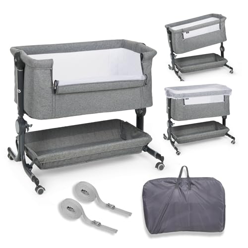 ms BabyWorld Comfy Miniberço Colecho regulável multialturas e reclinável, colchão incluído, mosquiteira de série, segurança e conforto para bebé