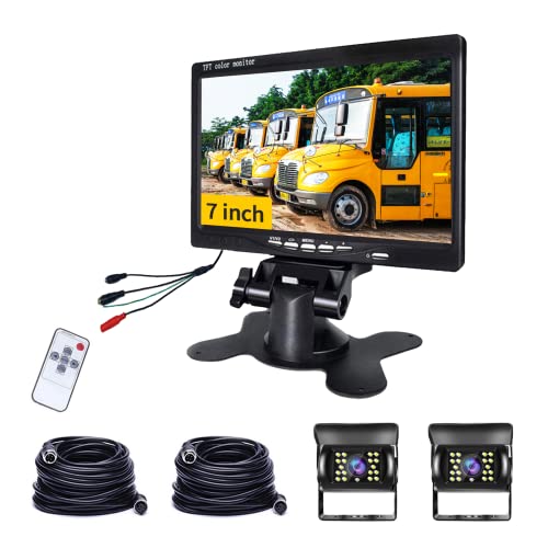 Câmara traseira camião - Hodozzy câmara de marcha traseira com monitor LCD de 7 polegadas e 2 x câmara de visão traseira impermeável 18 IR visão noturna, com cabo para camião/reboque/autocarro/Van/RV
