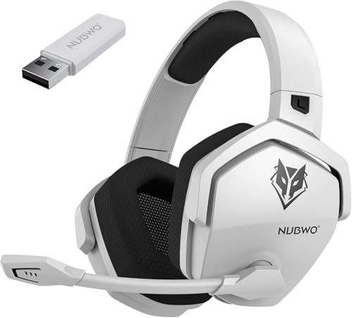 NUBWO G06 Capacetes Gaming sem fios com drivers de 50 mm para PC/Ps5/Ps4/NS/Mobile, auriculares sem fios com 2,4 GHz+Bluetooth 5,3 modo duplo, 7,1 som envolvente, duração 100 HR + Branco