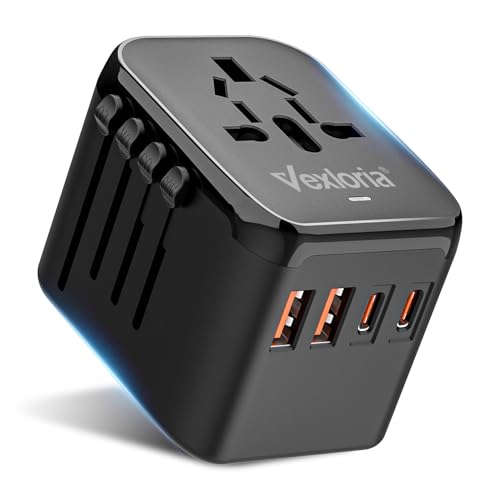 Adaptador de viagem universal, com PD20 W, 2 USB-C e 2 USB-A, adaptador de tomada, adaptador de tomada UK portátil compatível com mais de 200 países, EUA, Itália e muito mais