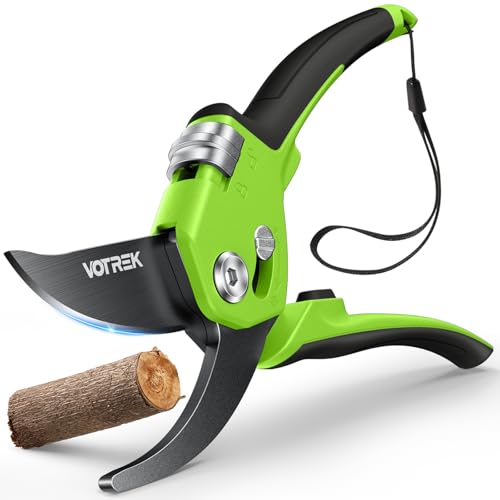 VOTERK Tesoura de poder para mãos fracas, tesouras de jardinagem, Bypass profissionais, tesouras de jardim para madeira fresca/flor/ramo, 【Lâminas SK5: Mola incorporada: pega ergonómica: