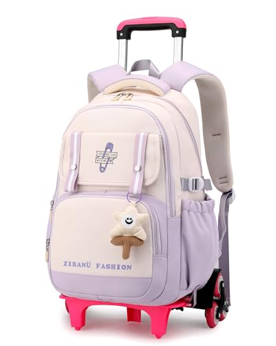 Tanou Mochila com rodas para menina, mochilas escolares com rodas grandes para meninas e meninas, resistente mochila de carro menina de 8 a 14 anos para escola viagem, 5181# Roxo