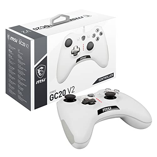 MSI FORCE GC20 V2 WHITE Controlador gamepad com cabo para PC - capas D-Pad intercambiáveis, 2 motores de vibração, USB 2.0 - com cabo