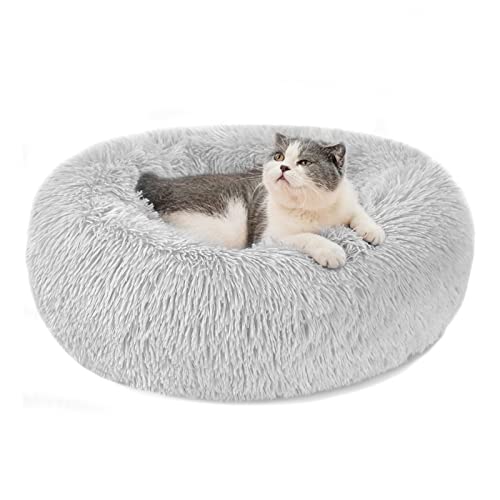 Nepfaivy Cama para gatos e cães pequenos, almofadas de cama anti-stress para cães e gatos, cama para cães relaxante e lavável, branco, S - 15,75 pol / 40 cm