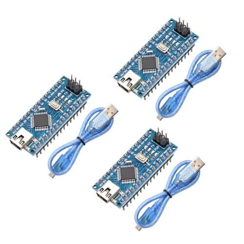 Nano-V3-mega328P Placa de desenvolvimento com cabo Binghe 3 peças Nano-V3-mega328P placa de desenvolvimento com chip CH340 mini USB interface 5V 16M 328P microcontrolador compatível com Arduino IDE