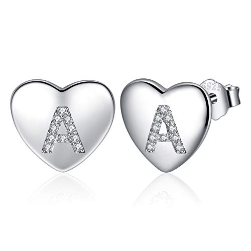 Jrêveinfini Brincos de coração para mulher e menina em prata de lei 925, letras iniciais de A a Z, com caixa de presente