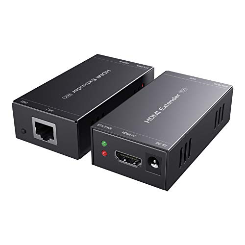 PWAYTEK Extensor HDMI 1080p para 60Hz, 3D, sobre um único cabo Cat5e/Cat6/Cat 7, Full HD, sem compactar, transmissão de até 50 m, compatível com função EDID e POC (transmissor e receptor)