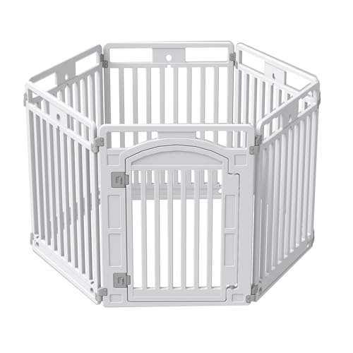 Gupamiga Parque para cães cachorros com porta, cerca dobrável e portátil para animais de estimação ou animais para interiores e exteriores, branco (130 x 65 x 80 cm)