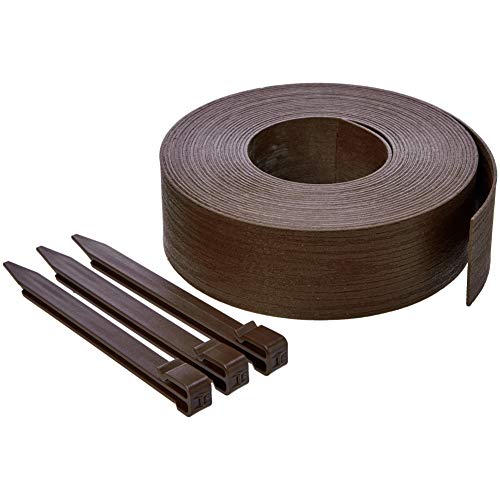 Amazon Basics Bordura para jardim com 10 estacas, 8 cm/3 polegadas x 12 m/40 pés, castanho