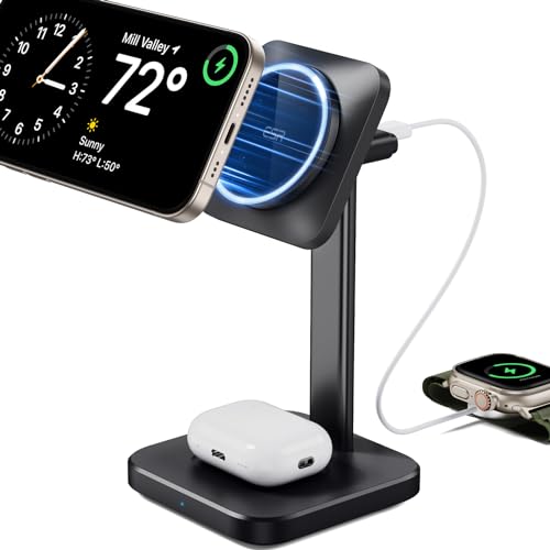 ESR Estação de carregamento 2 em 1 para Apple, carregador de suporte MagSafe para iPhone [certificado], estação de carregamento Magsafe para vários dispositivos iPhone 16/15/14/12, Apple Watch e