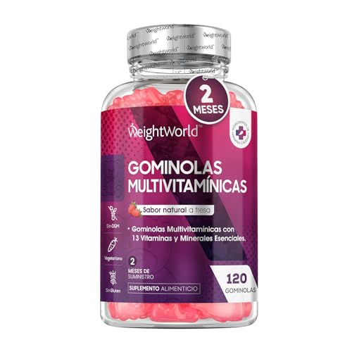 Gominolas multivitaminas e minerais 120 gomas sabor morango, com 13 vitaminas e minerais essenciais, como vitamina D3, A, C, B6, B12, E, biotina, zinco e ácido fólico, e mais para 2 meses de