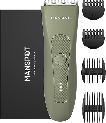 MANSPOT Máquina de barbear corporal masculina, máquina de depilação corporal homem com lâmina de cerâmica removível, IPX7 resistente à água, seca e húmida, para Axilas, peito, pernas e genitais