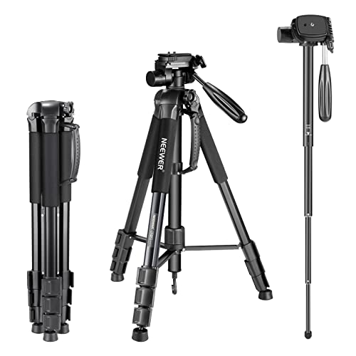 Neewer - Tripé portátil de liga de alumínio 2 em 1 para câmara retroflex digital, DV e tripé de 177 cm, com cabeça giratória de 3 vias e bolsa de transporte