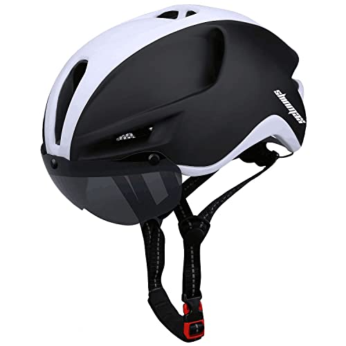 Shinmax Capacete bicicleta adulto com viseira magnética capacete MTB com luz LED recarregável e corda de segurança refletor capacete bicicleta homem mulher capacete bicicleta montanha ciclismo estrada